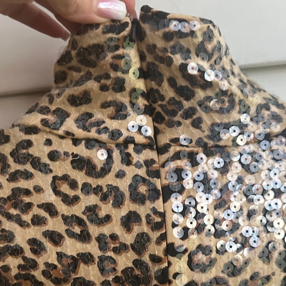 Boston Proper Leopard Print Sequin Turtleneck Blo… - image 5